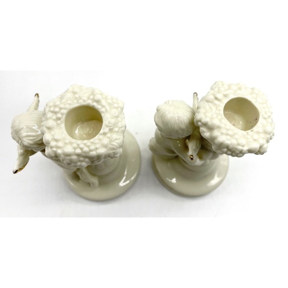 Tapered Candle Holders Cherub Angel Ceramic Gold Rim 2 Piece - Picture 4 of 4